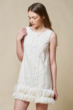 Cream Lace Ruffle Hem Mini Shift Dress