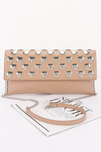 Khaki Patent Leather Metal Studded Clutch