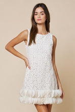 Cream Lace Ruffle Hem Mini Shift Dress