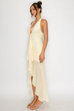 Yellow Polka Dot Ruched Halter Midi Dress
