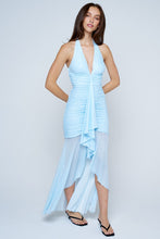 Light Blue Polka Dot Ruched Halter Midi Dress