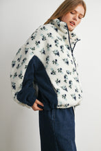 Ivory/Navy Bluebell Floral Sherpa Fleece Zip Jacket