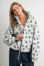 Ivory/Navy Bluebell Floral Sherpa Fleece Zip Jacket