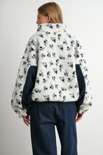 Ivory/Navy Bluebell Floral Sherpa Fleece Zip Jacket