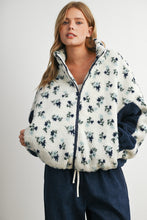 Ivory/Navy Bluebell Floral Sherpa Fleece Zip Jacket