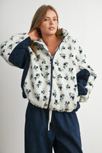 Ivory/Navy Bluebell Floral Sherpa Fleece Zip Jacket