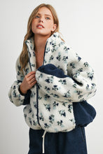 Ivory/Navy Bluebell Floral Sherpa Fleece Zip Jacket
