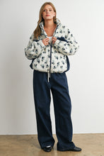 Ivory/Navy Bluebell Floral Sherpa Fleece Zip Jacket