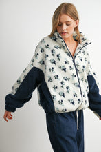 Ivory/Navy Bluebell Floral Sherpa Fleece Zip Jacket
