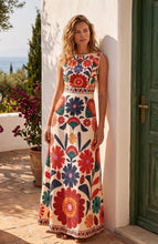 Red Printed Sleeveless Maxi Dress