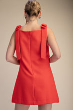 Red Solid Shoulder Bow Dress