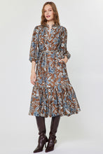 Blue Multi Floral Paisley Printed Tiered Midi Dress