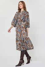 Blue Multi Floral Paisley Printed Tiered Midi Dress