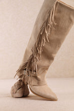 Beige Ravelle-fringe Tall Cowboy Boots