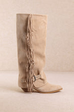 Beige Ravelle-fringe Tall Cowboy Boots