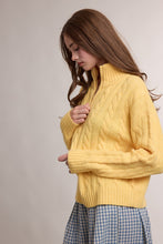 Lemon Cable Knit Quarter Zip Cozy Sweater
