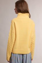 Lemon Cable Knit Quarter Zip Cozy Sweater