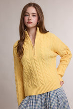 Lemon Cable Knit Quarter Zip Cozy Sweater