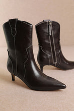 Coffee Western Kitten Heel Ankle Boot