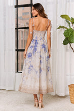 Beige Multi Floral Corset Midi Dress With 3d Flower Straps