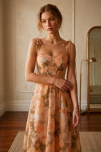 Chrome Yellow Multi Floral Mesh Midi Dress With 3d Flower Tie Straps