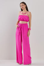 Hot Pink Pluffy Crop Top And Wide Pants Set