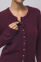 Burgundy Ruffle-placket Cardigan