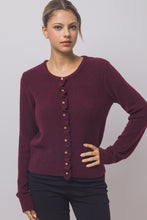 Burgundy Ruffle-placket Cardigan