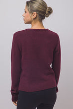 Burgundy Ruffle-placket Cardigan