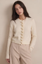 Ivory Ruffle-placket Cardigan