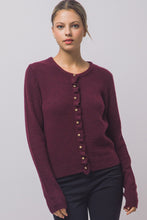 Burgundy Ruffle-placket Cardigan