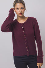 Burgundy Ruffle-placket Cardigan