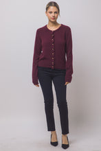 Burgundy Ruffle-placket Cardigan