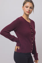Burgundy Ruffle-placket Cardigan
