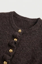 Brown Ruffle-placket Cardigan