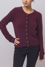 Burgundy Ruffle-placket Cardigan