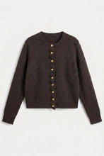 Brown Ruffle-placket Cardigan