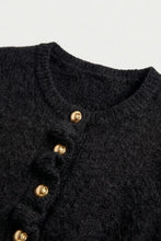 Black Ruffle-placket Cardigan