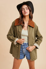 Light Olive Corduroy Collared Cotton Chore Jacket