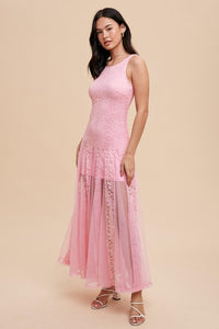 Fondant Pink Lace Paneled Sleeveless Dress