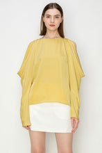 Mustard Draped Cold Shoulder Long Sleeves Blouse Top