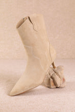 Beige Western Kitten Heel Ankle Boot