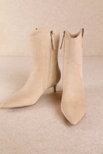 Beige Western Kitten Heel Ankle Boot