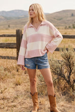 Dusty Pink/Cream Oversized Gameday Rugby Stripe Sweater