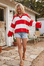 Red/White Oversized Gameday Rugby Stripe Sweater