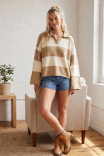 Taupe/Cream Oversized Gameday Rugby Stripe Sweater