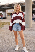 Maroon/White Oversized Gameday Rugby Stripe Sweater