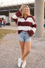 Maroon/White Oversized Gameday Rugby Stripe Sweater