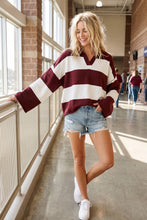 Maroon/White Oversized Gameday Rugby Stripe Sweater