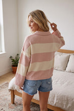 Dusty Pink/Cream Oversized Gameday Rugby Stripe Sweater